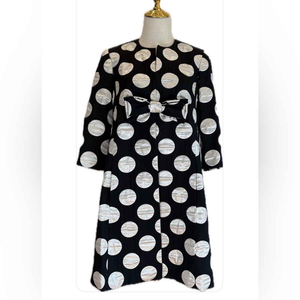 Milly Original Vintage Black and Silver Metallic  Polka Dot 3/4  Sleeves Coat 10